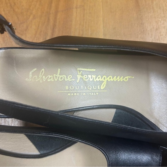 Salvatore Ferragamo Women’s Black and Gold Peep-Toe Heels - Picture 6 of 11